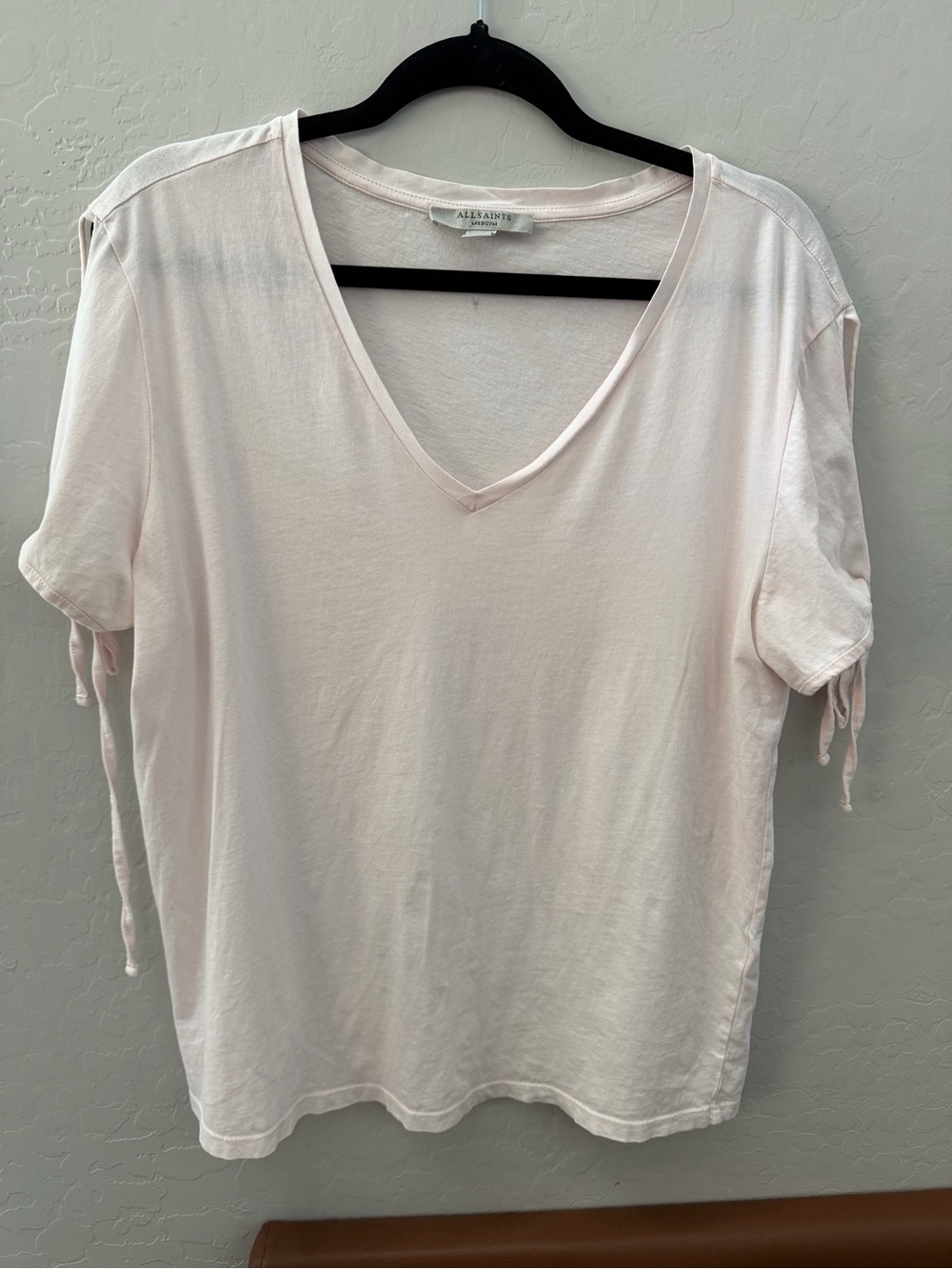 All Saints Pale Pink V-Neck Short Sleeve Tee